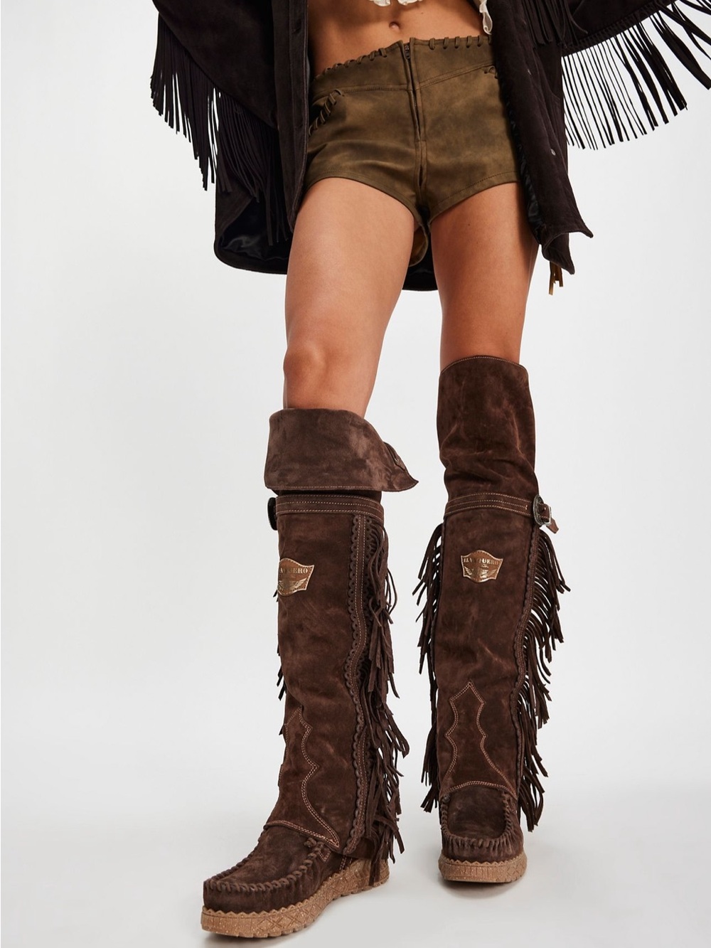 Free People Brown Suede Fringe Knee-High Moccasins NWOB